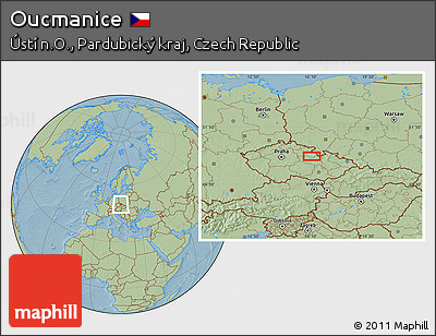 Savanna Style Location Map of Oucmanice, hill shading