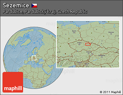 Savanna Style Location Map of Sezemice, hill shading