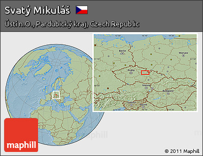 Savanna Style Location Map of Svatý Mikuláš, hill shading