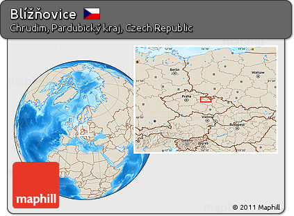 Shaded Relief Location Map of Blížňovice