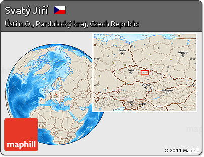 Shaded Relief Location Map of Svatý Jiří