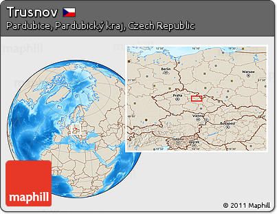 Shaded Relief Location Map of Trusnov