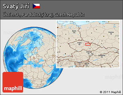 Shaded Relief Location Map of Svatý Jiří