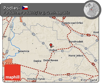Shaded Relief Map of Podlesí