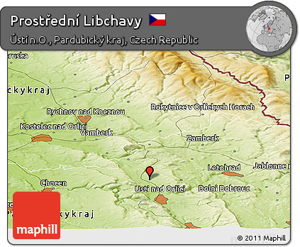 Physical Panoramic Map of Prostřední Libchavy