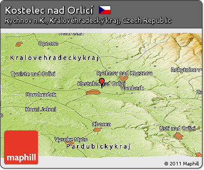 Physical Panoramic Map of Kostelec Nad Orlicí
