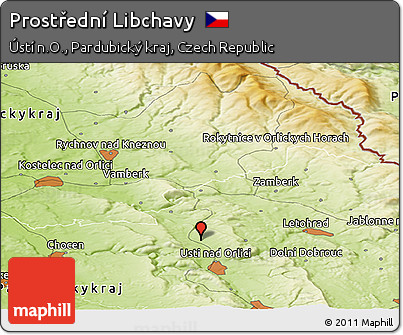 Physical Panoramic Map of Prostřední Libchavy