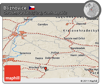 Shaded Relief Panoramic Map of Blížňovice