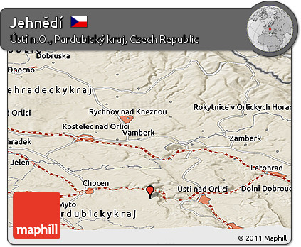 Shaded Relief Panoramic Map of Jehnědí