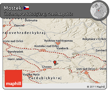 Shaded Relief Panoramic Map of Mostek