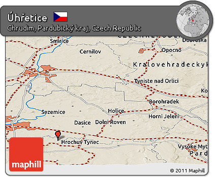 Shaded Relief Panoramic Map of Úhřetice