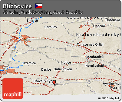 Shaded Relief Panoramic Map of Blížňovice