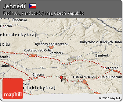 Shaded Relief Panoramic Map of Jehnědí