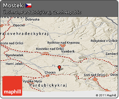 Shaded Relief Panoramic Map of Mostek