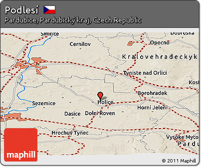 Shaded Relief Panoramic Map of Podlesí