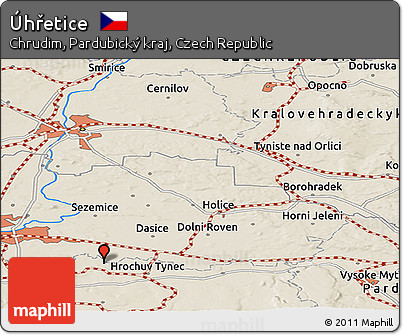 Shaded Relief Panoramic Map of Úhřetice