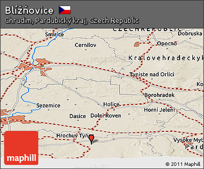 Shaded Relief Panoramic Map of Blížňovice
