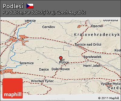 Shaded Relief Panoramic Map of Podlesí