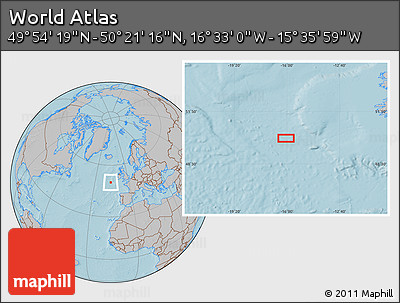Gray Location Map of the Area around 50° 7' 47" N, 16° 4' 29" W, hill shading