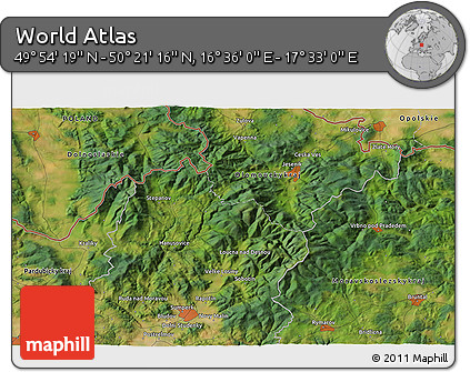 Satellite 3D Map of the Area around 50° 7' 47" N, 17° 4' 30" E