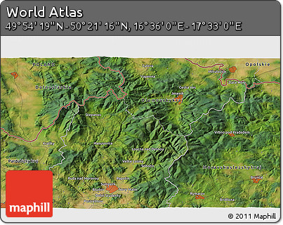 Satellite 3D Map of the Area around 50° 7' 47" N, 17° 4' 30" E