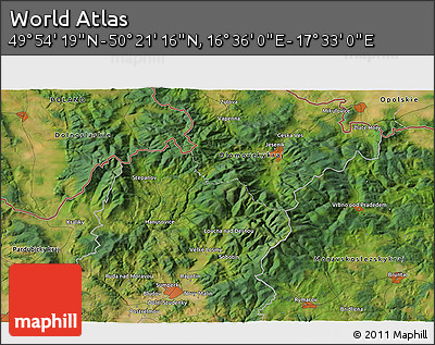 Satellite 3D Map of the Area around 50° 7' 47" N, 17° 4' 30" E