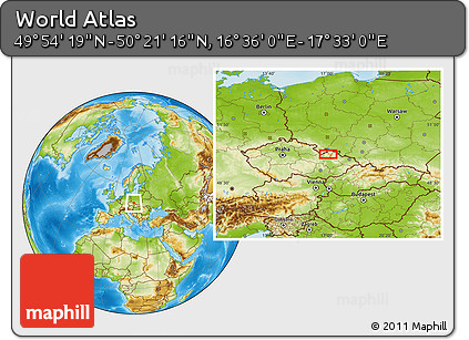 Physical Location Map of the Area around 50° 7' 47" N, 17° 4' 30" E