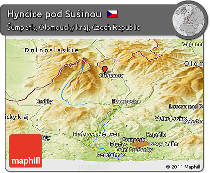 Physical Panoramic Map of Hynčice Pod Sušinou