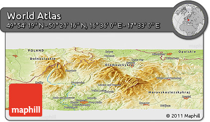 Physical Panoramic Map of the Area around 50° 7' 47" N, 17° 4' 30" E
