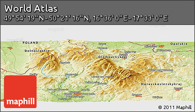 Physical Panoramic Map of the Area around 50° 7' 47" N, 17° 4' 30" E