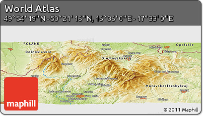 Physical Panoramic Map of the Area around 50° 7' 47" N, 17° 4' 30" E