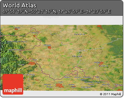 Satellite 3D Map of the Area around 50° 7' 47" N, 17° 55' 29" E