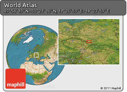 Satellite Location Map of the Area around 50° 7' 47" N, 17° 55' 29" E