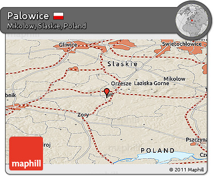 Shaded Relief Panoramic Map of Palowice