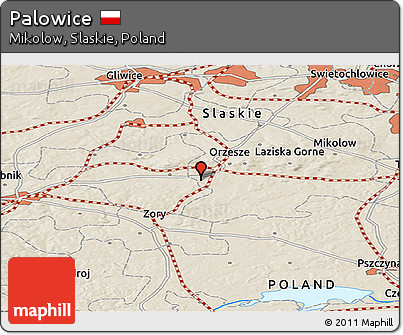 Shaded Relief Panoramic Map of Palowice