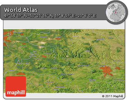 Satellite 3D Map of the Area around 50° 7' 47" N, 19° 37' 30" E