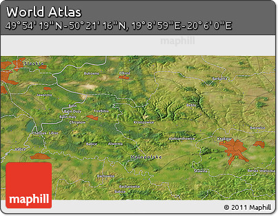 Satellite 3D Map of the Area around 50° 7' 47" N, 19° 37' 30" E