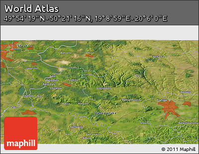 Satellite 3D Map of the Area around 50° 7' 47" N, 19° 37' 30" E