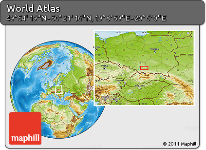 Physical Location Map of the Area around 50° 7' 47" N, 19° 37' 30" E