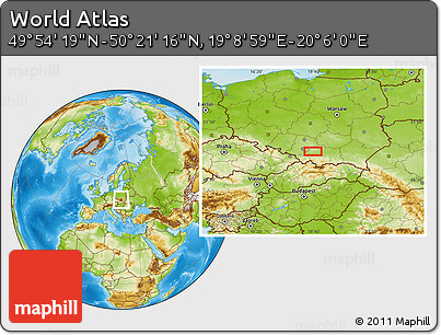 Physical Location Map of the Area around 50° 7' 47" N, 19° 37' 30" E