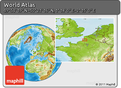 Physical Location Map of the Area around 50° 7' 47" N, 1° 46' 29" E