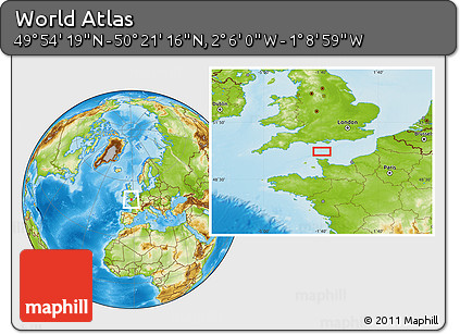 Physical Location Map of the Area around 50° 7' 47" N, 1° 37' 30" W