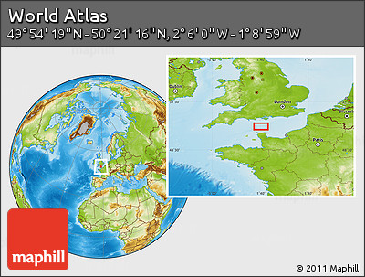 Physical Location Map of the Area around 50° 7' 47" N, 1° 37' 30" W