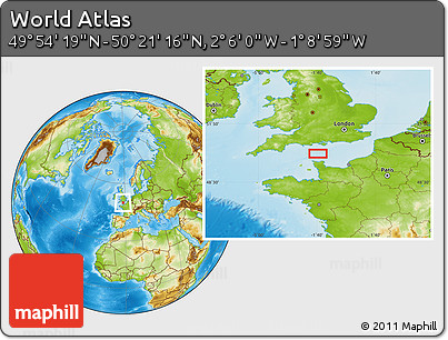 Physical Location Map of the Area around 50° 7' 47" N, 1° 37' 30" W