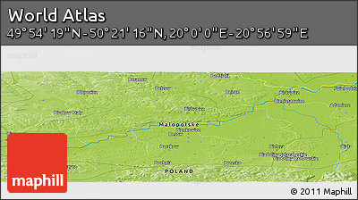 Physical Panoramic Map of the Area around 50° 7' 47" N, 20° 28' 30" E