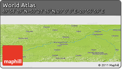 Physical Panoramic Map of the Area around 50° 7' 47" N, 20° 28' 30" E