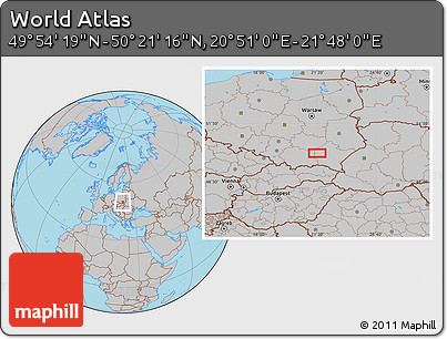 Gray Location Map of the Area around 50° 7' 47" N, 21° 19' 30" E