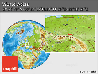 Physical Location Map of the Area around 50° 7' 47" N, 22° 10' 29" E