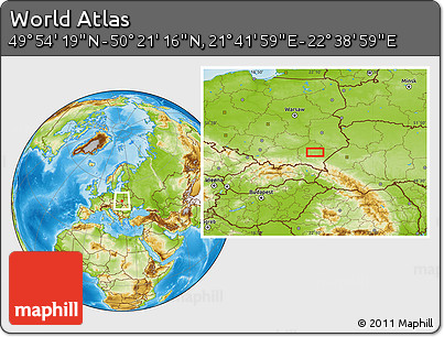 Physical Location Map of the Area around 50° 7' 47" N, 22° 10' 29" E