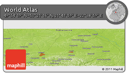 Physical Panoramic Map of the Area around 50° 7' 47" N, 22° 10' 29" E